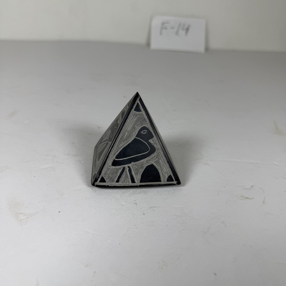 Egyptian Revival Style Black Stone‎ Pyramid Paperweight Hieroglyphics F-14